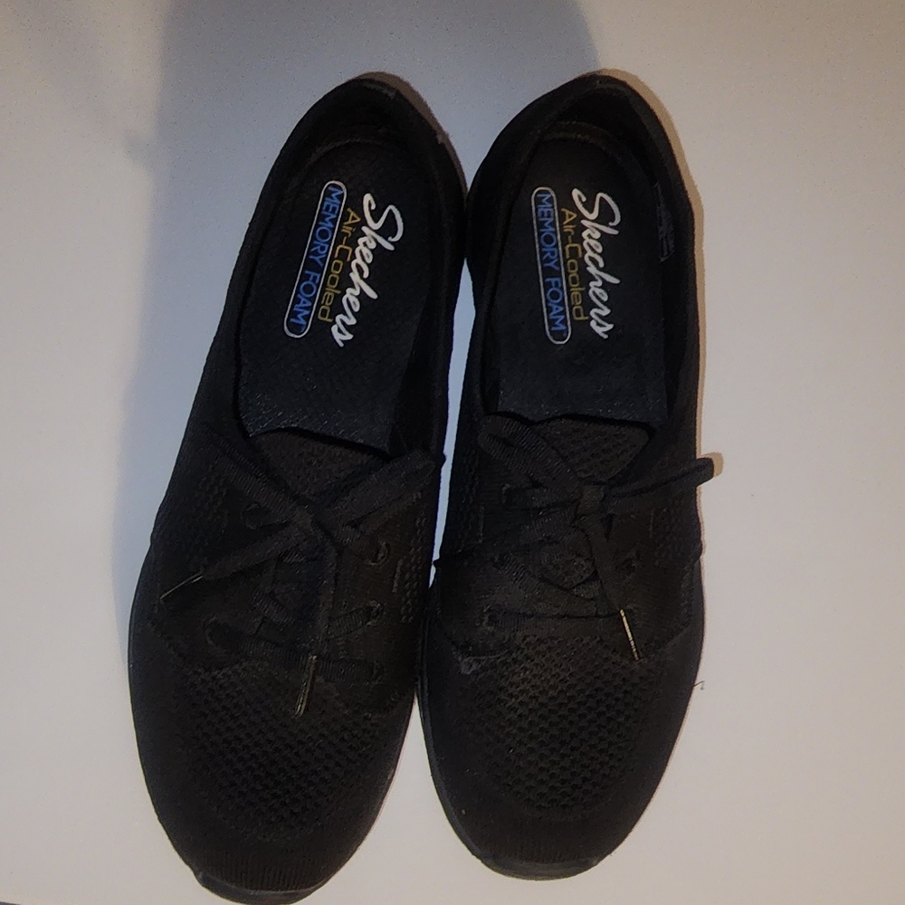 Skechers Air Cooled Memory Foam Black Stretch Lace Work Shoes 9